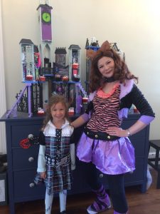 Monster High Wolf lady with young girl as Frankie at Spellbound Parties